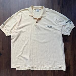 Vintage Guess Polo Shirt Made in USA Butter Yellow Logo Embroidered Men’s L